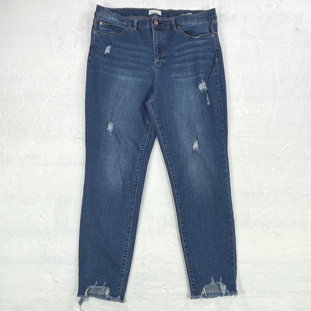 Nicole Miller New York Soho High Rise Ankle Skinny Jeans Blue Distressed Size 16